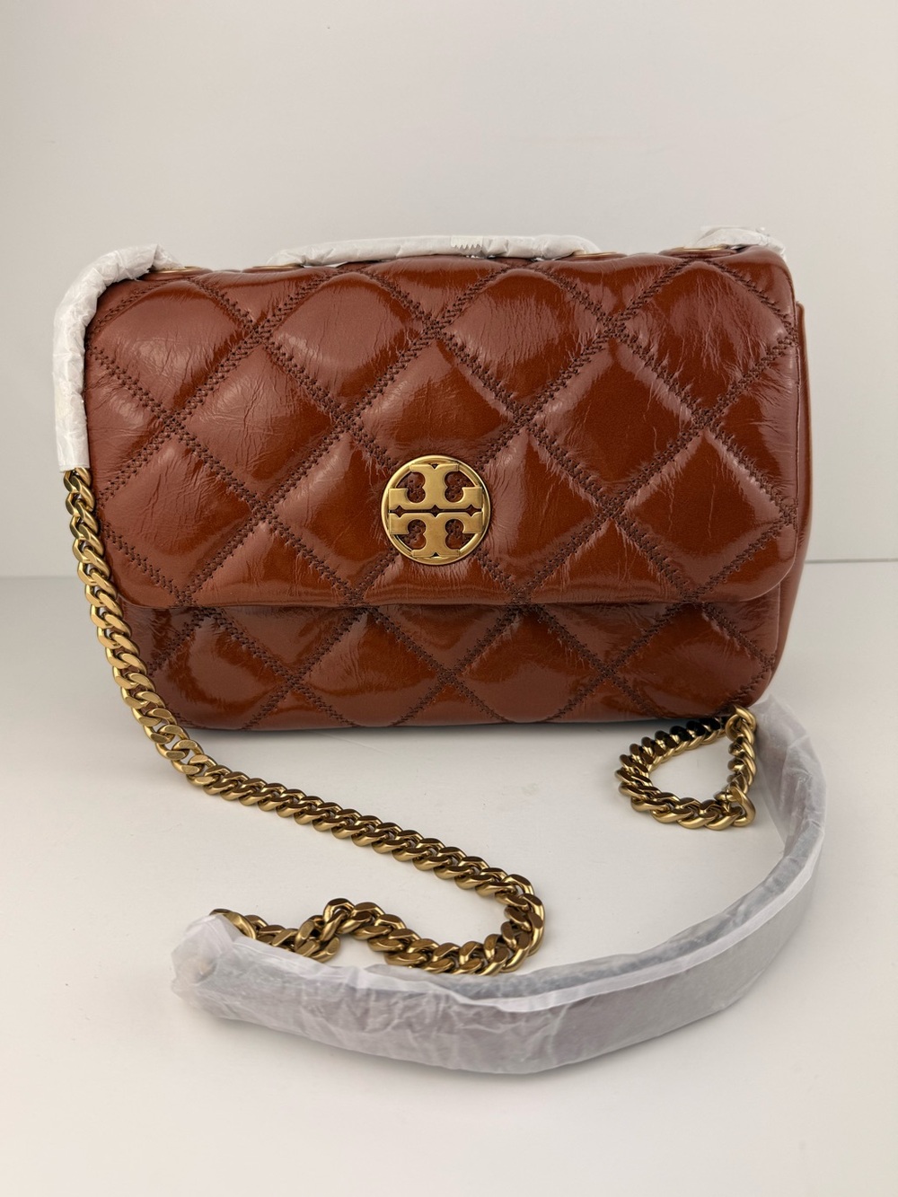 Tory Burch Willa Shine Small Quilted Shoulder Bag Java $645 - Picture 13 of 16
